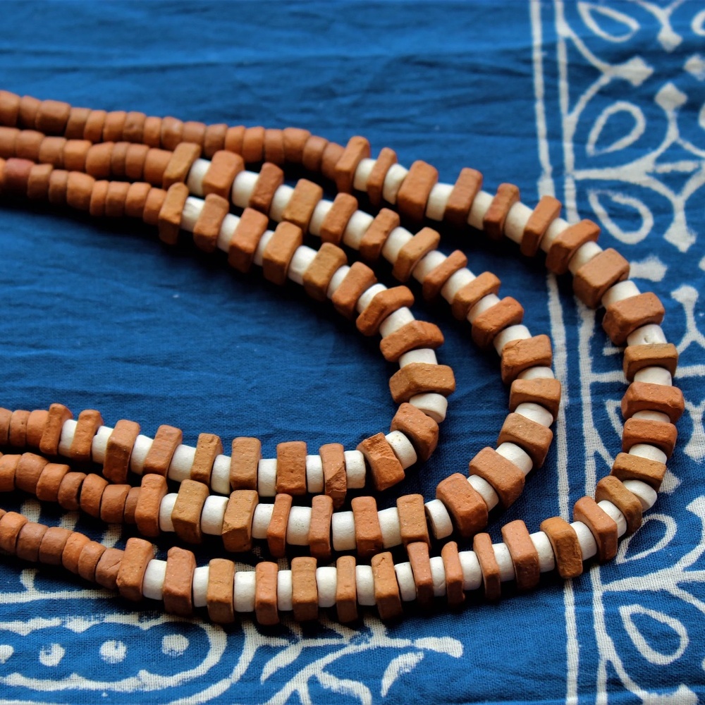 Vintage Clay and Ceramic Beaded Multi-StrajdnNecklace